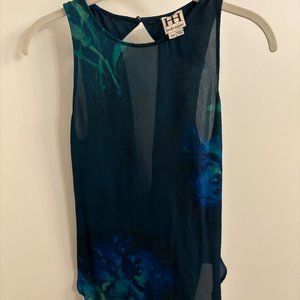 Haute Hippie silk open-back top in blue and green size XS